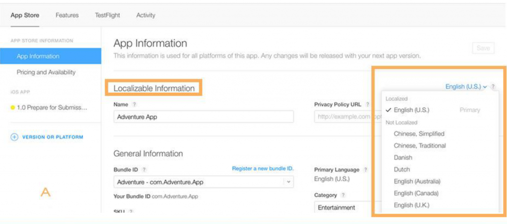 A screenshot of setting the app information in the Apple App Store.